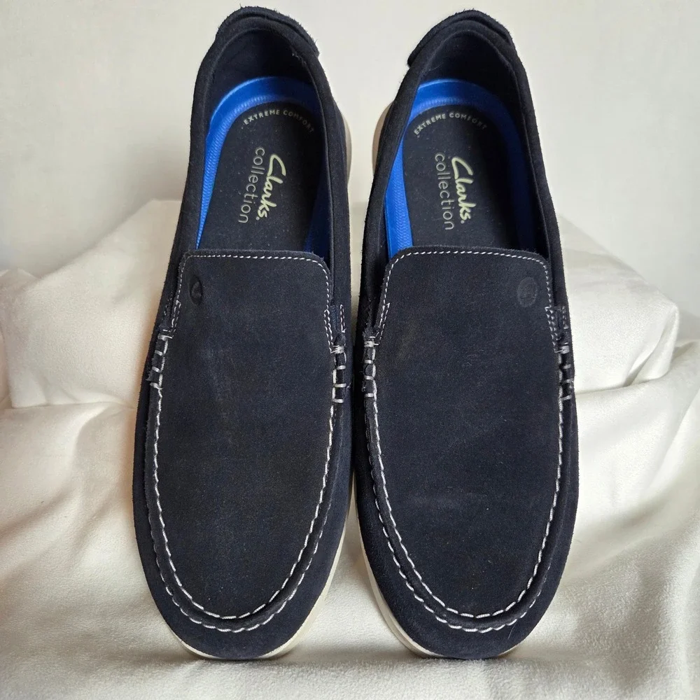 Clarks Collection Mens Navy Blue Suede Loafers Shoes Nautical Coastal Preppy